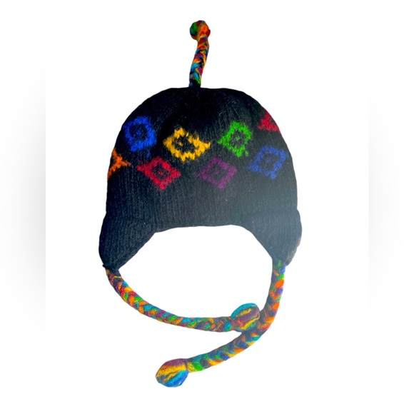 Kathmandu 100% Wool Beanie Hat with Tassels, Made in Nepal - Picture 2 of 4